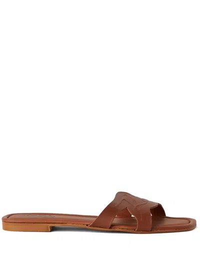 Karl Lagerfeld Logo-embossed Leather Sandals In Braun