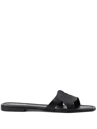 Karl Lagerfeld Logo-embossed Leather Sandals In Schwarz