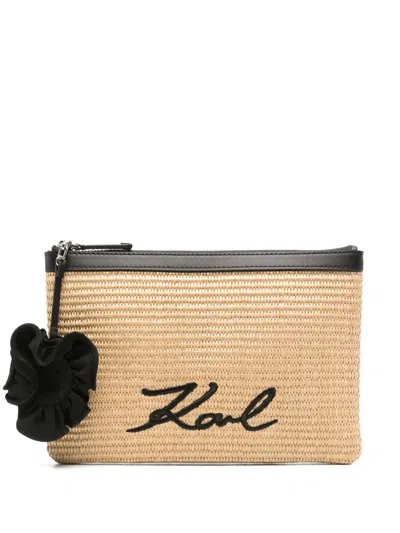Karl Lagerfeld Logo-embroidered Beach Pouch In Neutrals