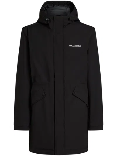 Karl Lagerfeld Logo-embroidered Coat In 黑色