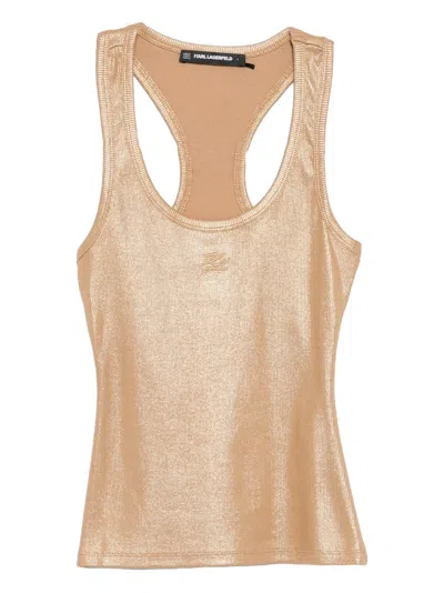 Karl Lagerfeld Logo-embroidered Coated Tank Top In Gold