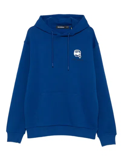Karl Lagerfeld Logo-embroidered Cotton Hoodie In Blue