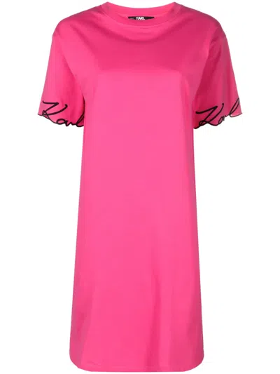 Karl Lagerfeld Logo-embroidered Cotton Minidress In Pink