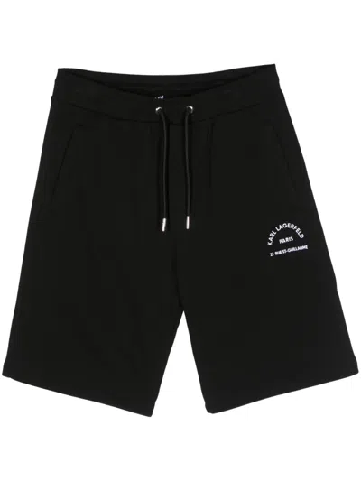 Karl Lagerfeld Logo-embroidered Cotton Track Shorts In Black