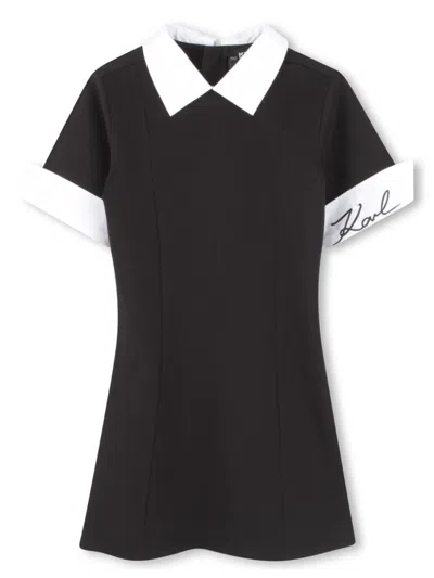 Karl Lagerfeld Kids' Logo-embroidered Dress In Black