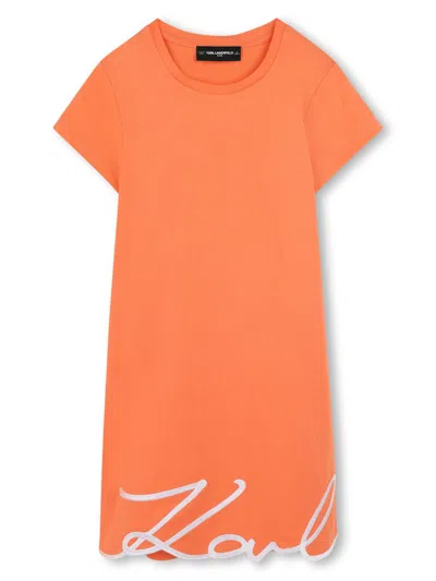 Karl Lagerfeld Kids' Logo-embroidered Dress In Orange