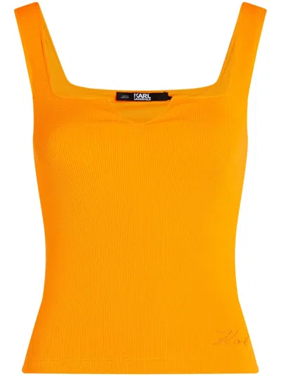 Karl Lagerfeld Fein Geripptes Tanktop Mit Logo In Orange