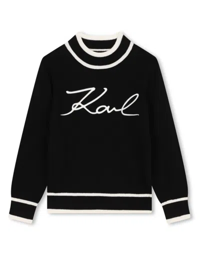 Karl Lagerfeld Kids' Logo-embroidered High-neck Jumper In Black