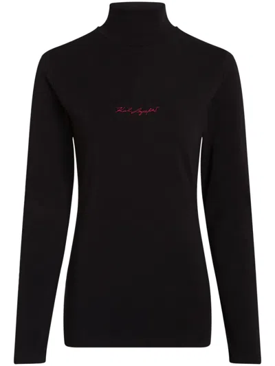 Karl Lagerfeld Logo-embroidered High-neck T-shirt In Black