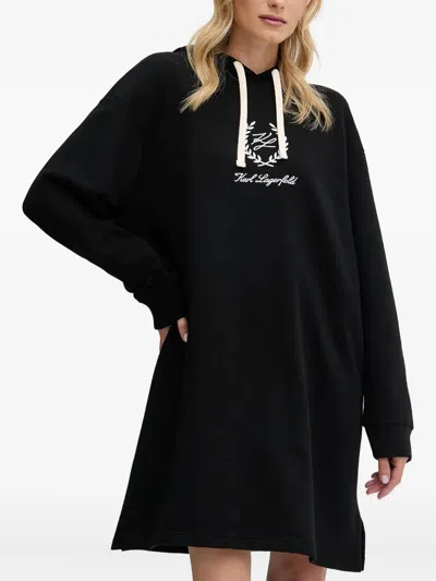 Karl Lagerfeld Logo-embroidered Hooded Midi Dress In Black