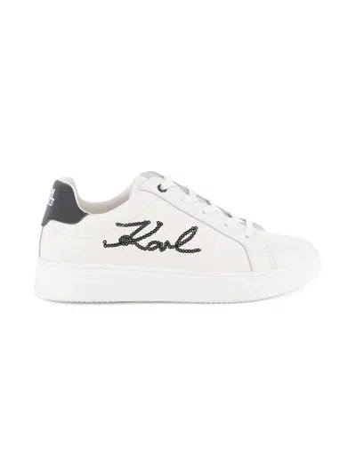 Karl Lagerfeld Logo-embroidered Leather Sneakers In White