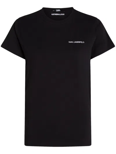 Karl Lagerfeld Logo-embroidered Organic-cotton T-shirt In Black