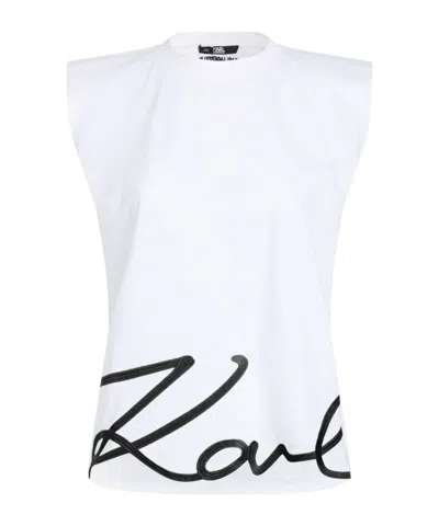 Karl Lagerfeld Logo-embroidered Organic Cotton Tank Top In White
