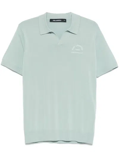 Karl Lagerfeld Logo-embroidered Polo Shirt In Blue