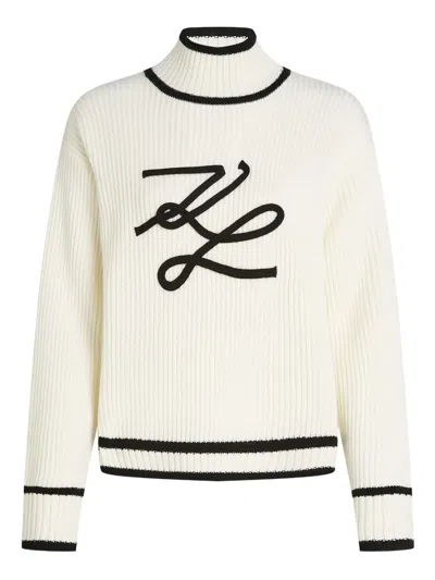 Karl Lagerfeld Logo-embroidered Ribbed Knit Sweater In White