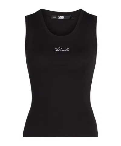 Karl Lagerfeld Logo-embroidered Ribbed Tank Top In Black