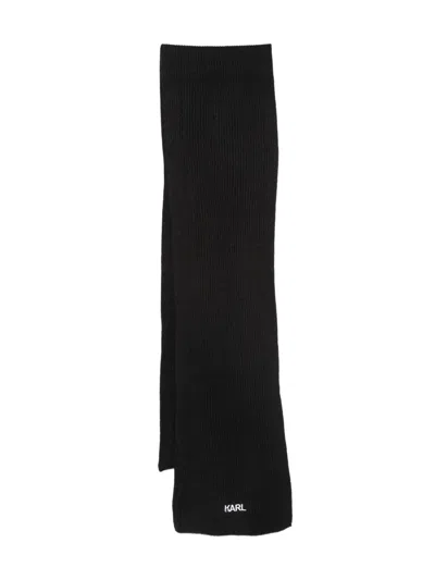 Karl Lagerfeld Logo-embroidered Scarf In Black