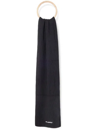 Karl Lagerfeld Logo-embroidered Scarf In Black