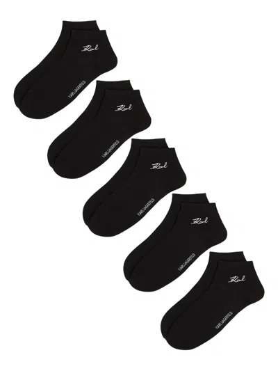 Karl Lagerfeld Logo-embroidered Socks (pack Of Five) In Black