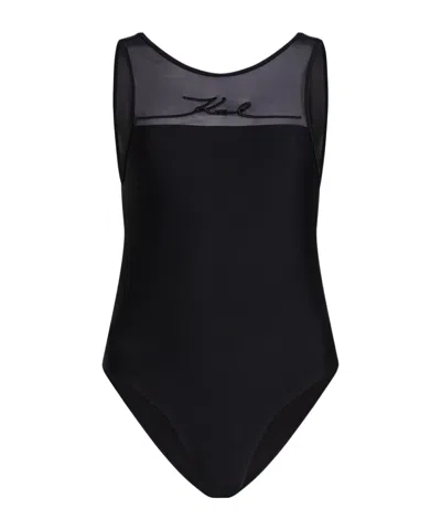 KARL LAGERFELD LOGO-EMBROIDERED SWIMSUIT