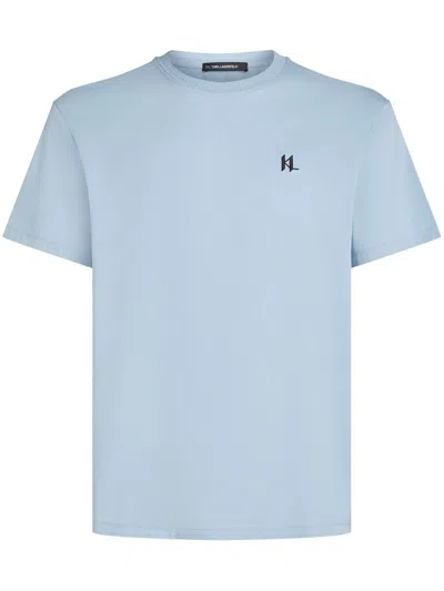Karl Lagerfeld Logo-embroidered T-shirt In 蓝色