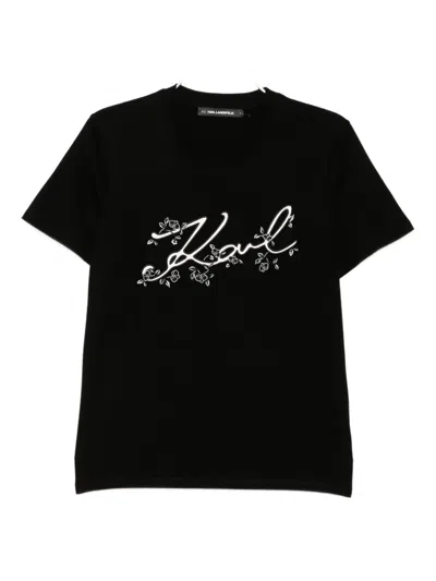 Karl Lagerfeld Logo-embroidered T-shirt In Black