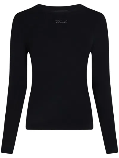 Karl Lagerfeld Logo-embroidered T-shirt In Black