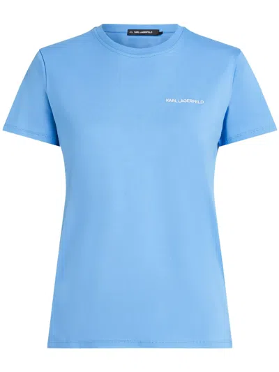 Karl Lagerfeld Logo-embroidered T-shirt In Blue