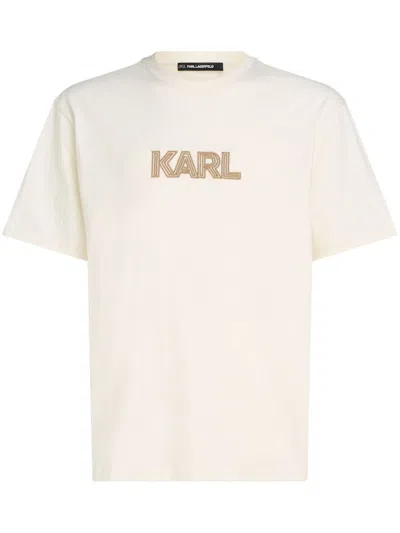 Karl Lagerfeld Logo-print Crew-neck T-shirt In Neutrals
