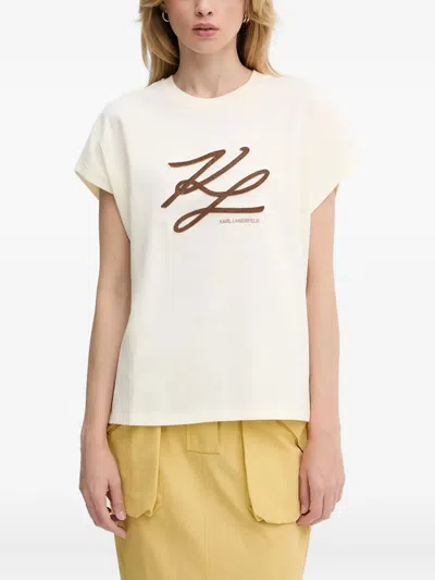 Karl Lagerfeld Logo-embroidered T-shirt In White