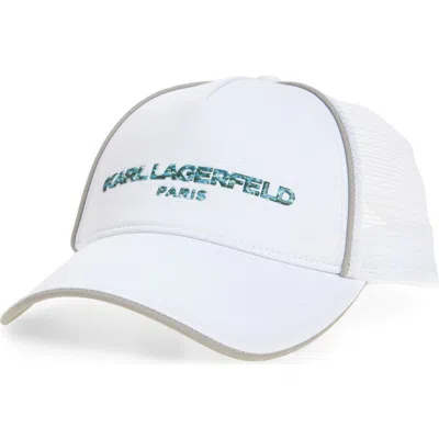 Karl Lagerfeld Logo Embroidered Trucker Hat In White