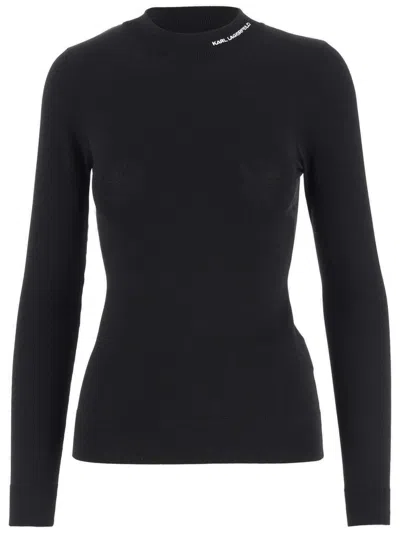 Karl Lagerfeld Logo Embroidered Turtleneck Sweater In Black