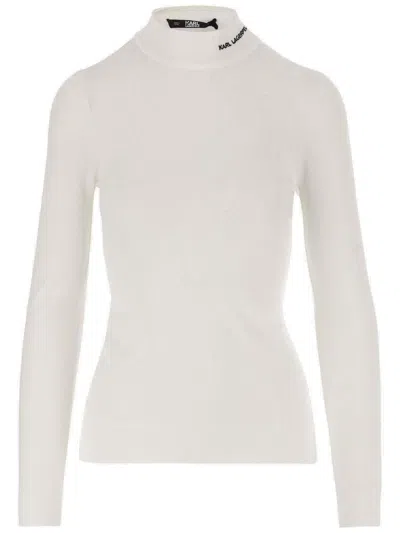 Karl Lagerfeld Logo Embroidered Turtleneck Sweater In White