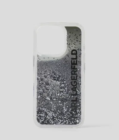 Karl Lagerfeld Logo Glitter Iphone 16 Pro Case In Black