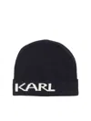 KARL LAGERFELD KARL LAGERFELD LOGO INTARSIA KNITTED BEANIE