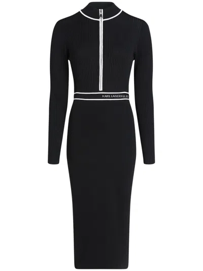 Karl Lagerfeld Logo-intarsia Knitted Dress In Black