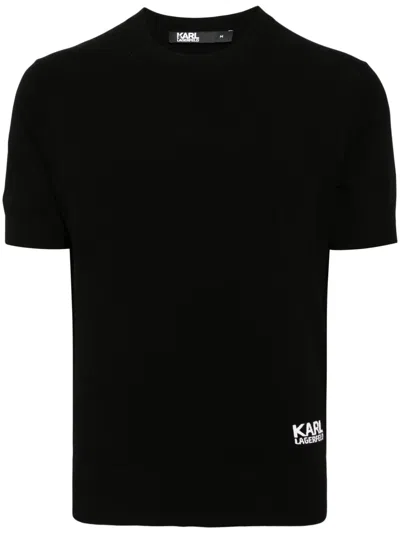 Karl Lagerfeld Logo-intarsia Knitted Top In Black
