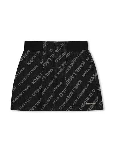 Karl Lagerfeld Kids' Logo-jacquard Denim Skirt In Black