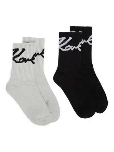 Karl Lagerfeld Logo-jacquard Socks (pack Of Two) In Neutral