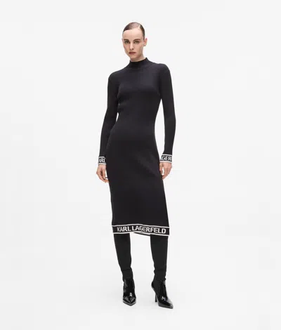 Karl Lagerfeld Logo Knit Dress In Black