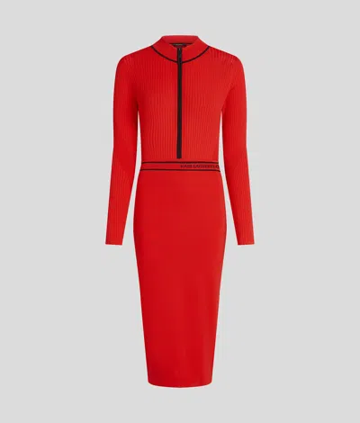 Karl Lagerfeld Logo Knit Dress In Red