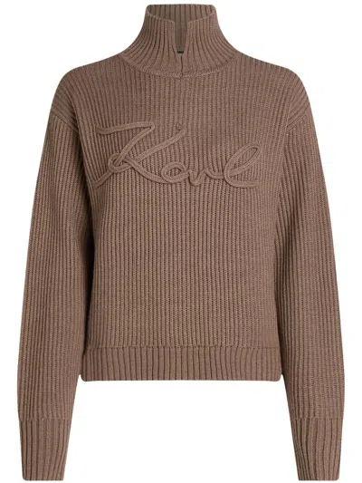 Karl Lagerfeld Logo Knitted Top In Brown