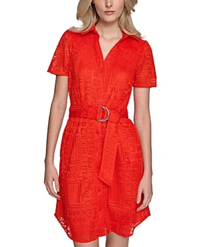 Karl Lagerfeld Logo Lace Shirt Dress In Red
