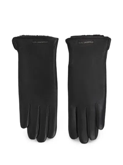 Karl Lagerfeld Logo Leather Gloves In Black