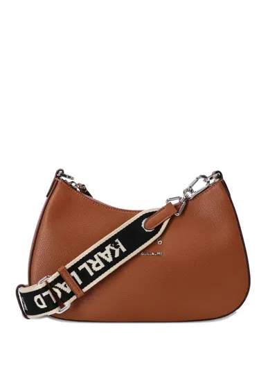 Karl Lagerfeld Logo Lettering Leather Shoulder Bag