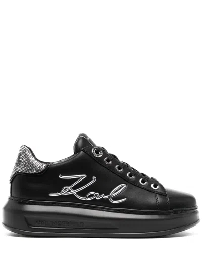 Karl Lagerfeld Silver-tone Logo-detail Sneakers In Black