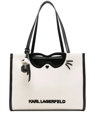 Karl Lagerfeld Logo-lettering Tote Bag In Neutral