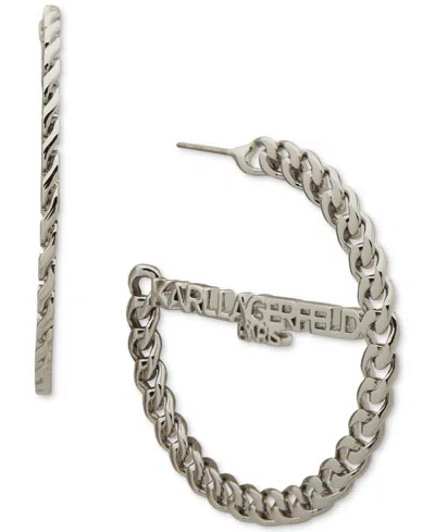 Karl Lagerfeld Logo Medium Hoop Earrings, 1.83" In Silver