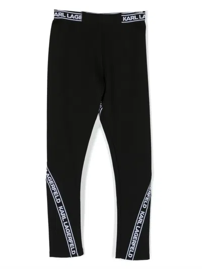 Karl Lagerfeld Kids' Logo-panel Leggings In Black