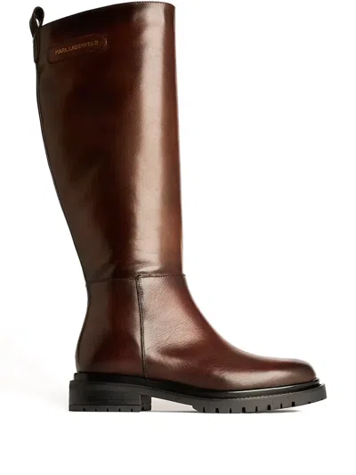 Karl Lagerfeld Logo-patch Boots In Brown